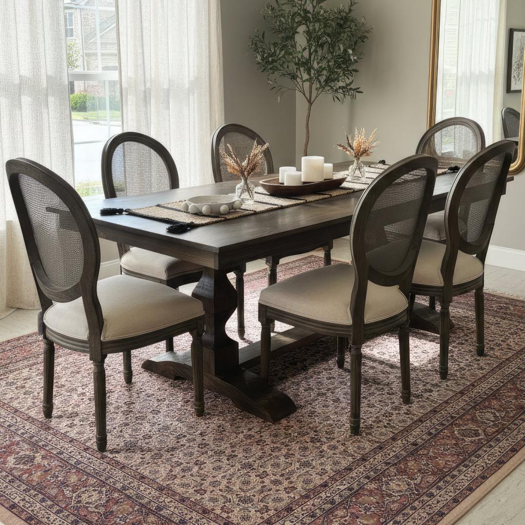 Dark Frame Maxwell sidechair, oatmeal seat