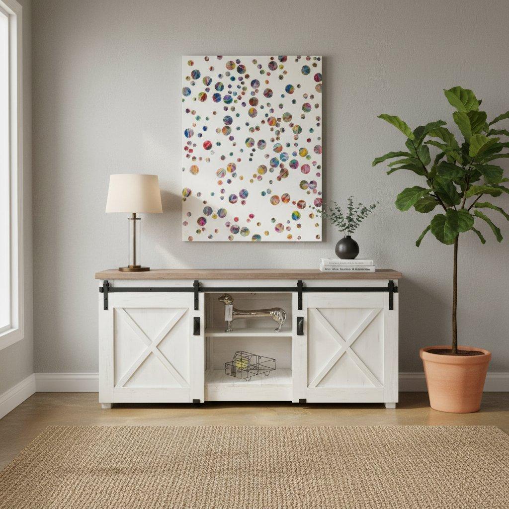 Distressed White Barn Door Console