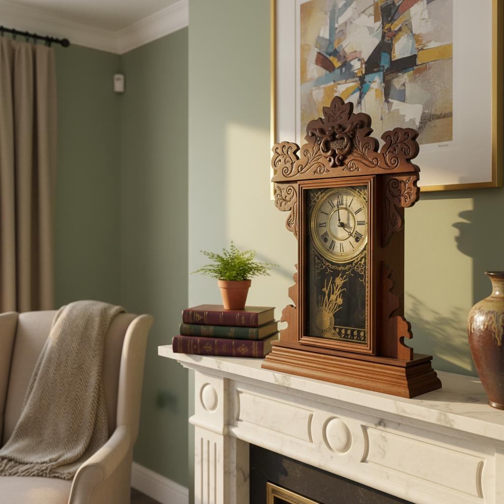 Ornate Carved Wood Mantle Clock