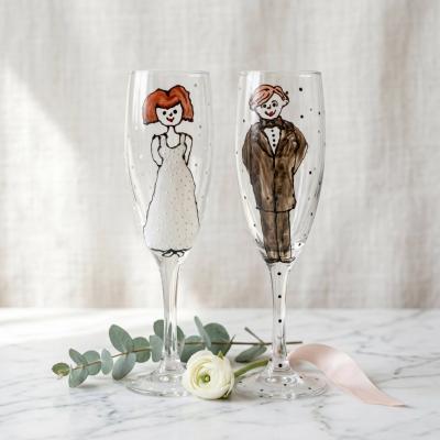 Hand-Painted Wedding Champagne Glass Set