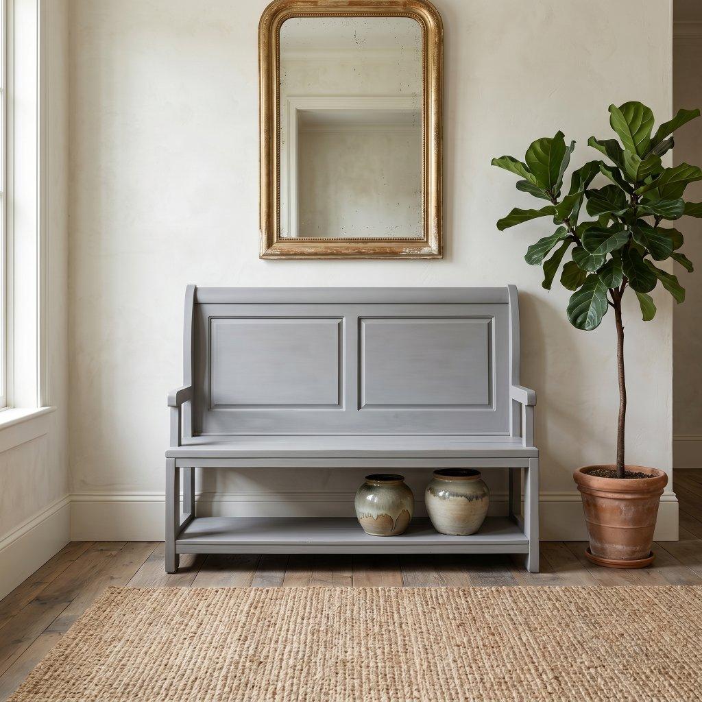 French Linen Sleigh Back Entryway Bench