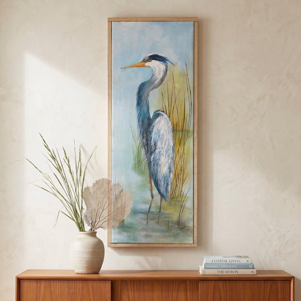Blue Heron in Stream Painting