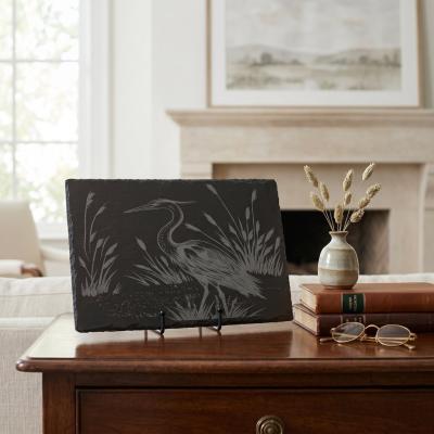 Heron Etched Slate Art Plaque