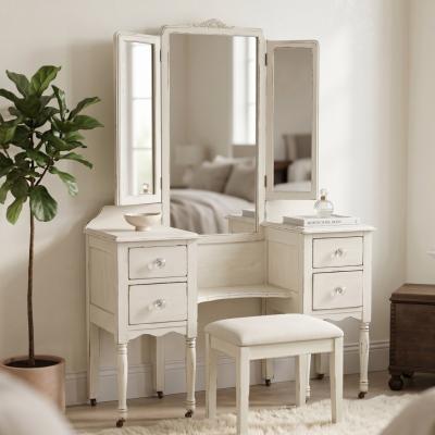 White Distressed Vanity with Mirror