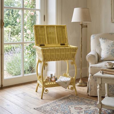 Vintage Pale Yellow Wicker Sewing Stand