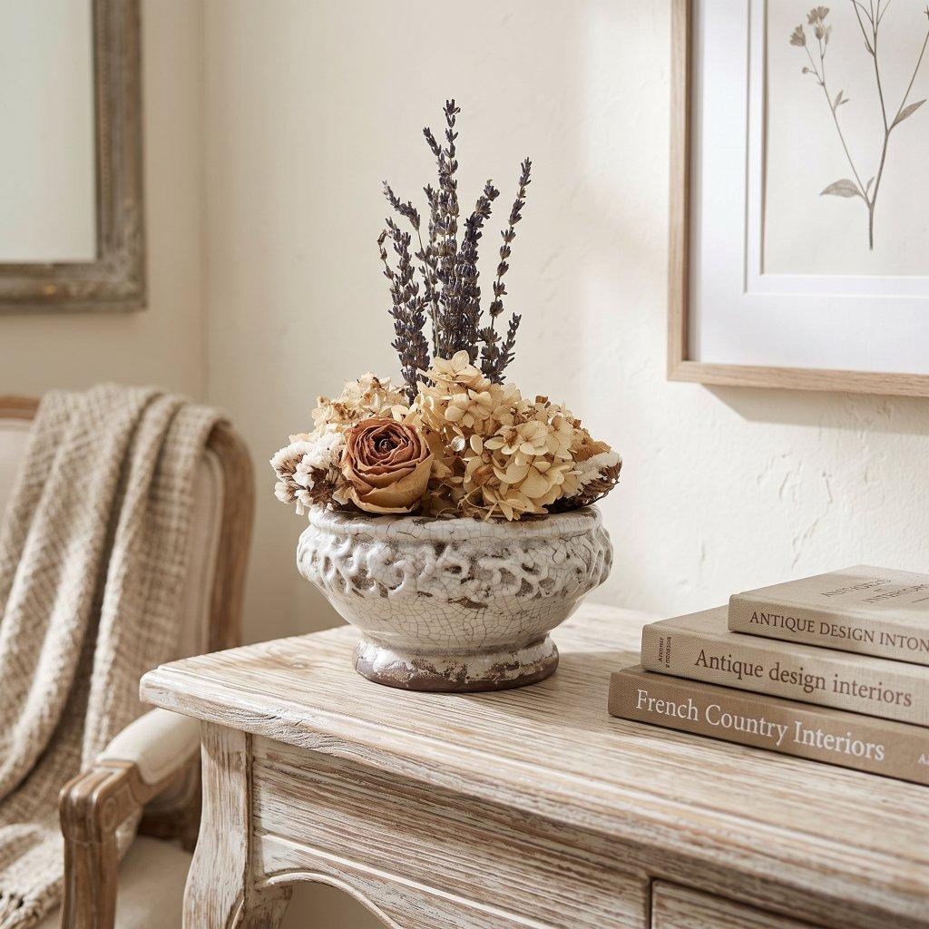 Dried Floral Arrangement in Crackle Pot