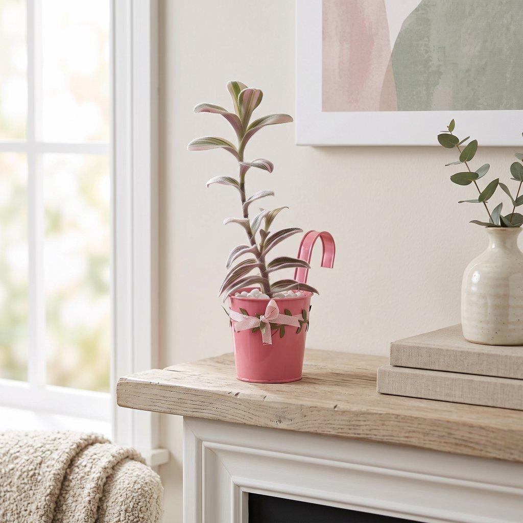 Variegated Tradescantia Plant in Pink Bucket