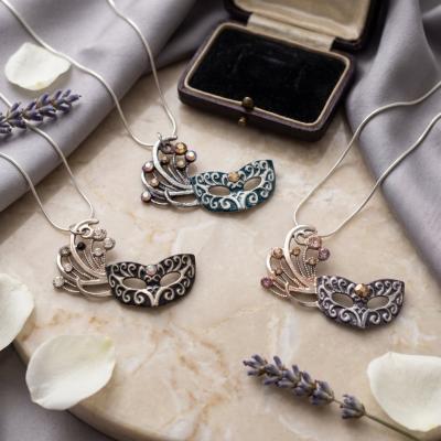 Sterling Silver Mardi Gras Mask Necklace