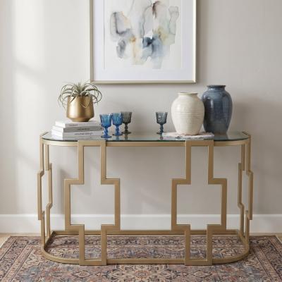 Matte Gold Beveled Glass Console Table
