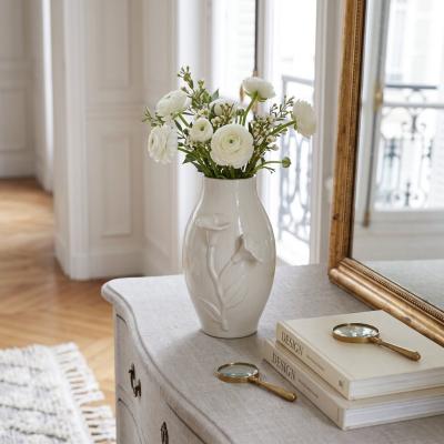 White Ceramic Raised Floral Vase