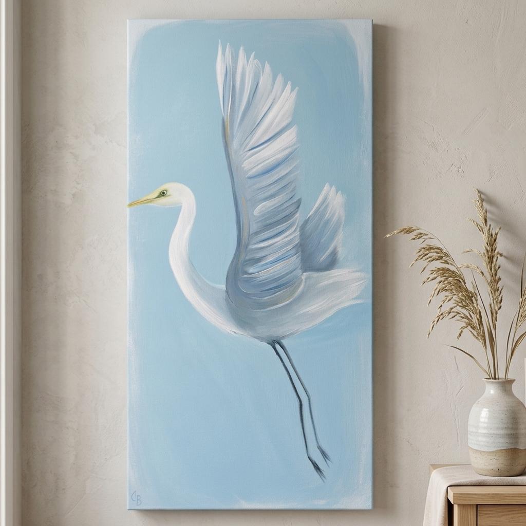 Taking Flight Egret Canvas Painting