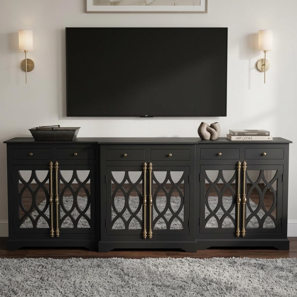 Solid Mango Wood Mirrored Sideboard