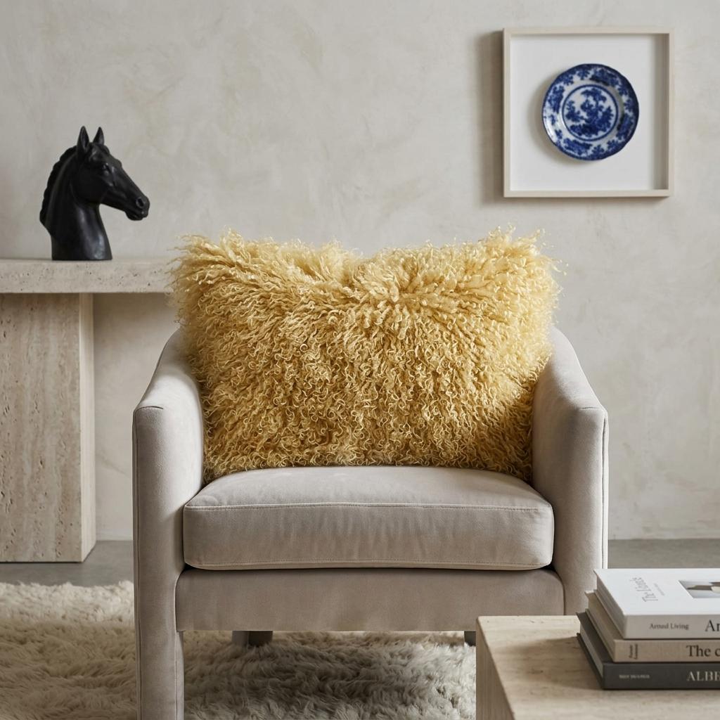 Gold Curly Mongolian Style Accent Pillow