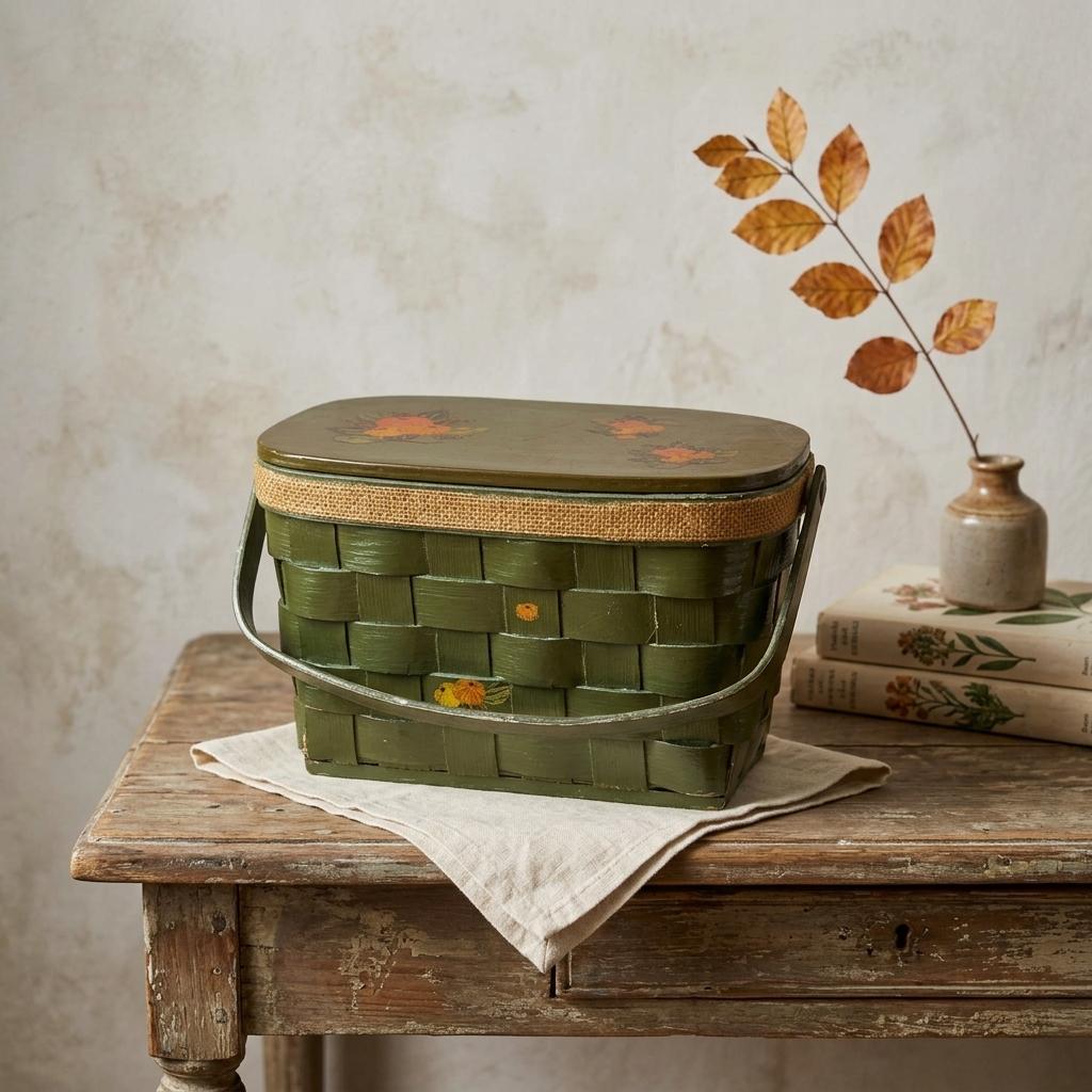 Vintage Green Wooden Basket Purse
