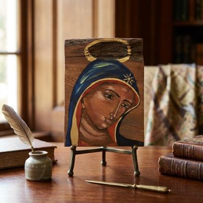 Painted Cypress Wood Virgin Mary Icon