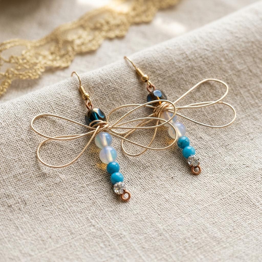 Wire Wrapped Dragonfly Dangle Earrings