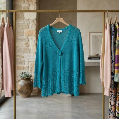 Cato Woman Turquoise Open-Knit Cardigan