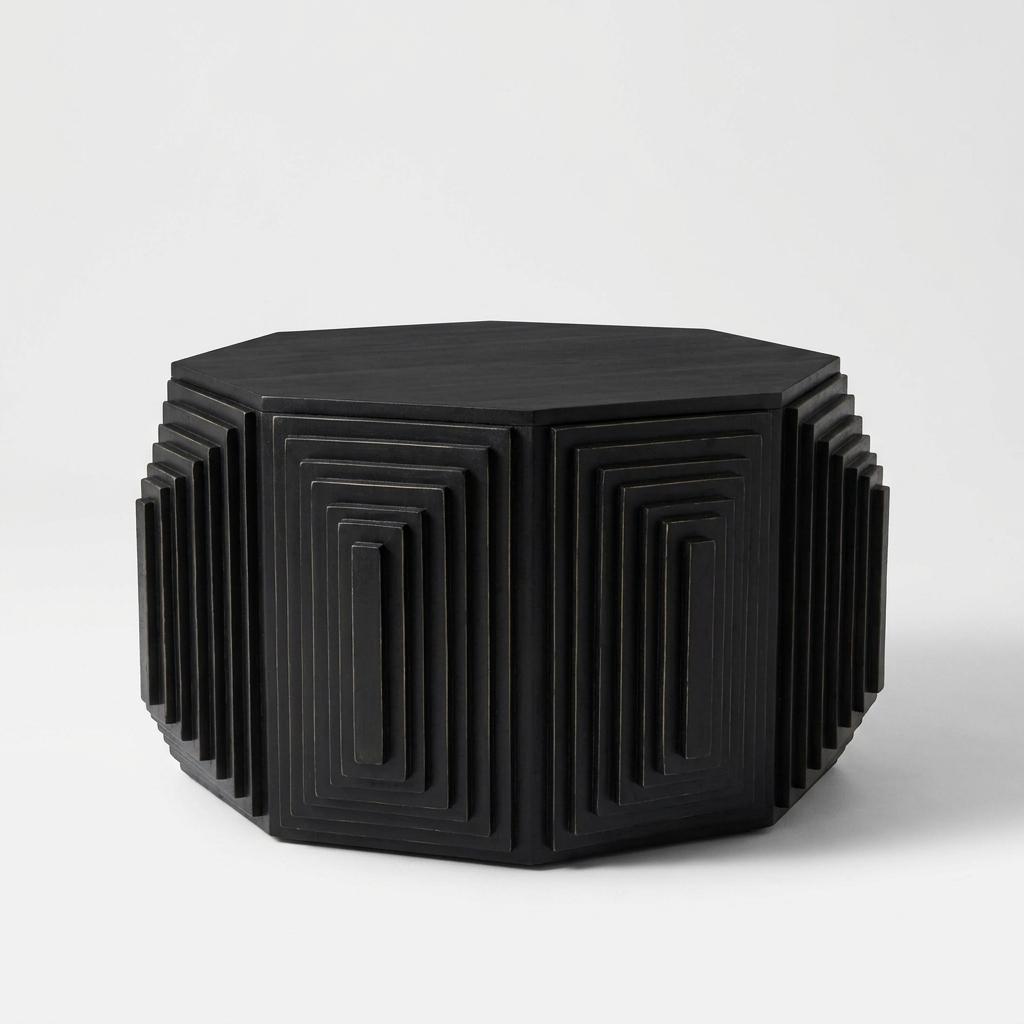 Black Octagonal Solid Mango Wood Coffee Table