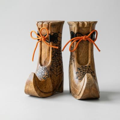 Carved Wooden Witch Boots, Set of 2