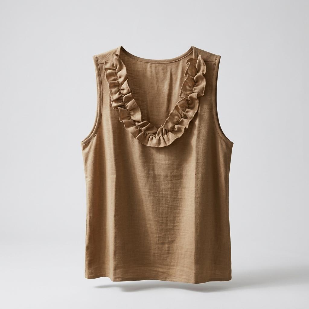 Khaki Ruffled Scoop Neck Top