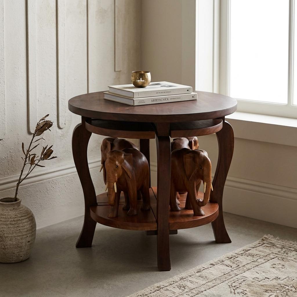 Carved Wood Elephant Nesting Table