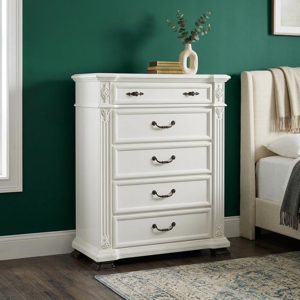 White 5-Drawer Wooden Chest