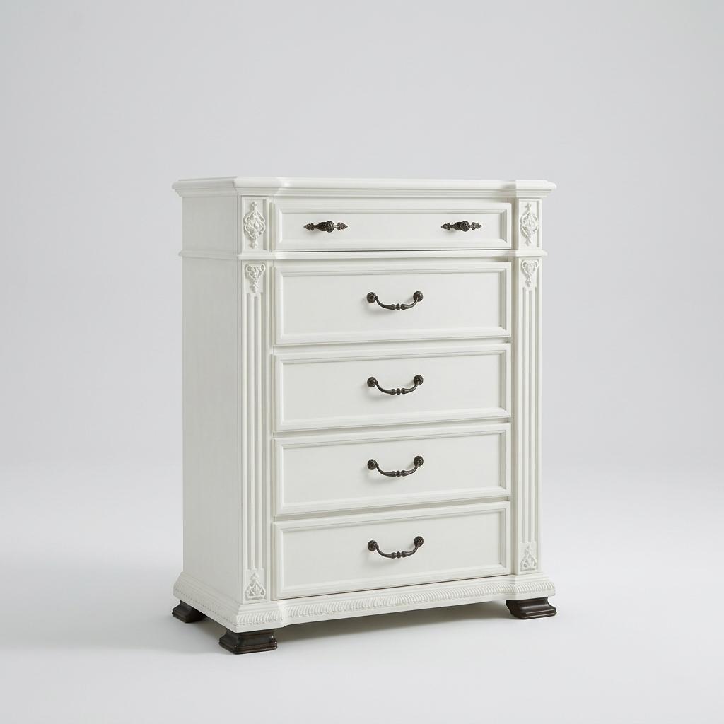White 5-Drawer Wooden Chest