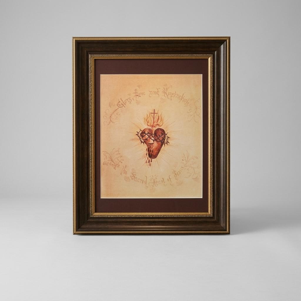 Framed Sacred Heart Watercolor Artwork