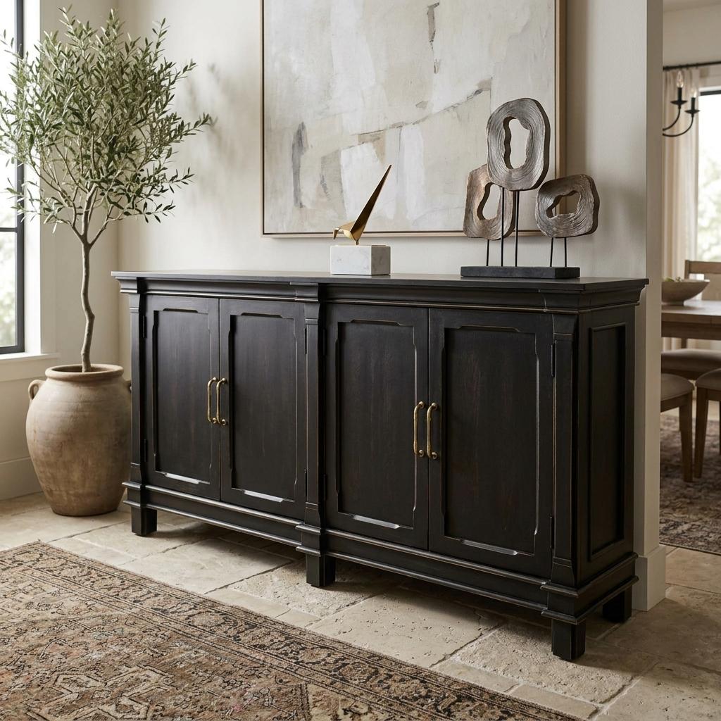 Black Solid Wood Four Door Sideboard