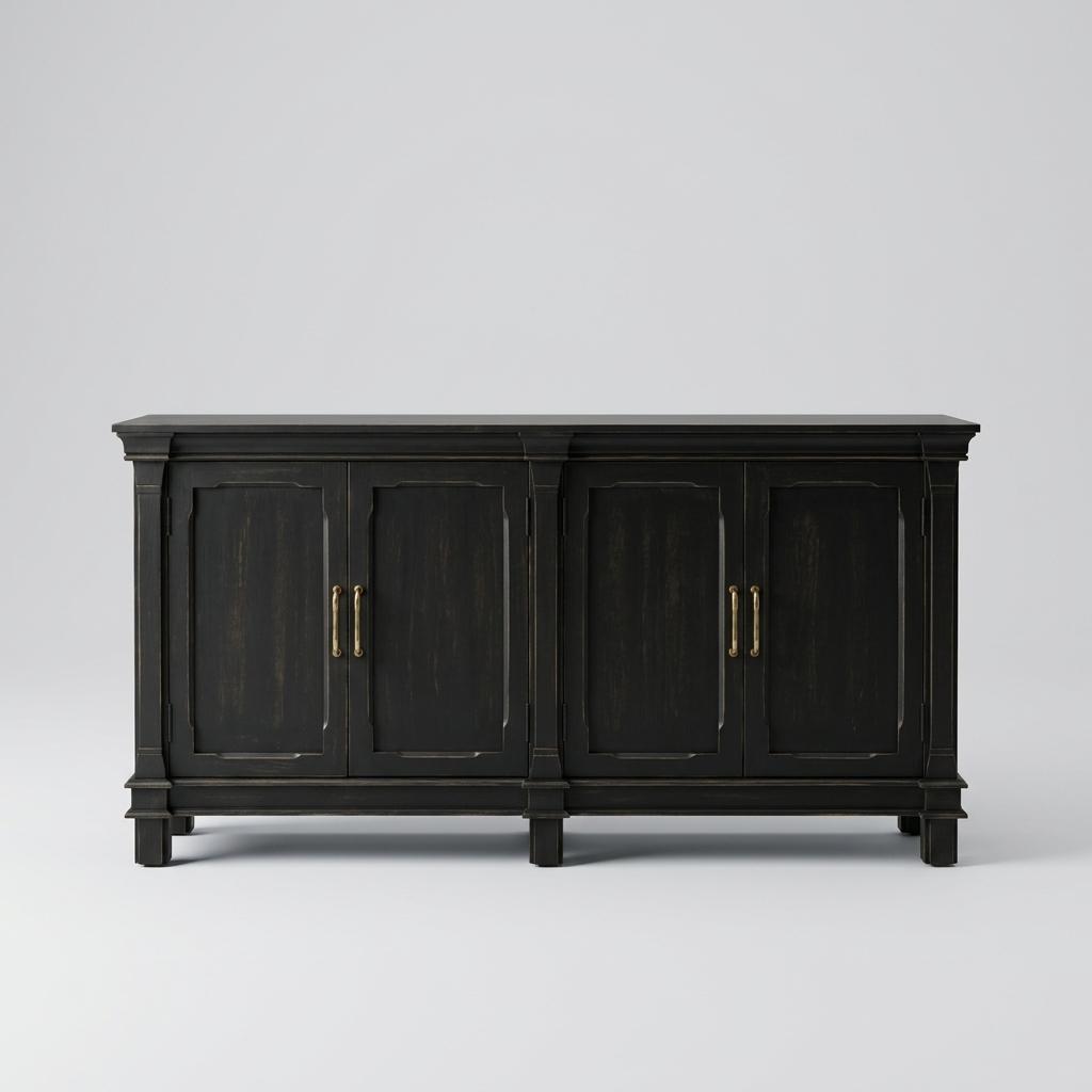 Black Solid Wood Four Door Sideboard