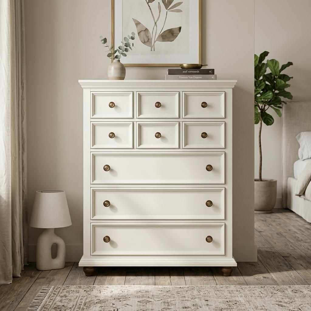 White Five-Drawer Tall Chest