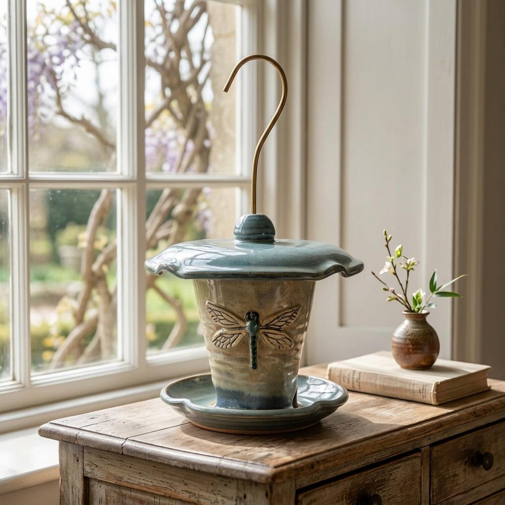 Handmade Ceramic Dragonfly Bird Feeder