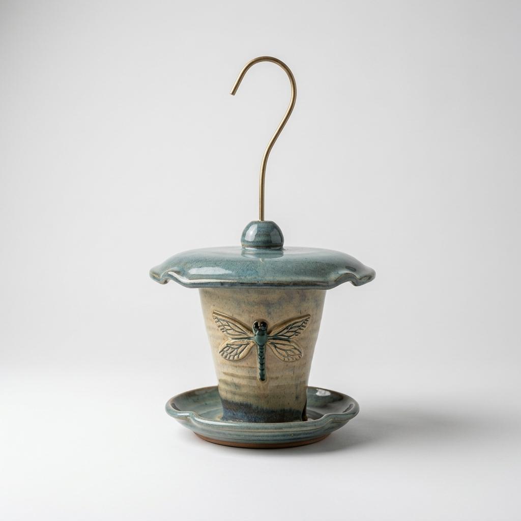 Handmade Ceramic Dragonfly Bird Feeder