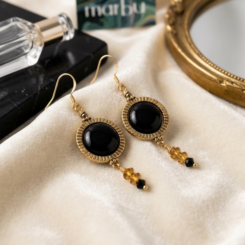 Marbu Onyx and Crystal Drop Earrings