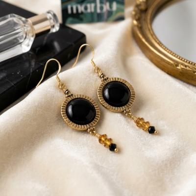 Marbu Onyx and Crystal Drop Earrings