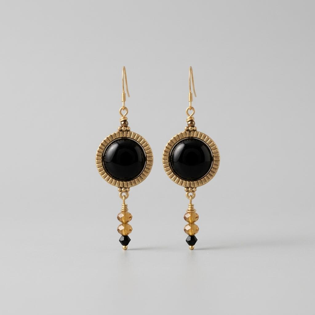 Marbu Onyx and Crystal Drop Earrings