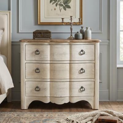 Distressed Cream Serpentine Three-Drawer Chest