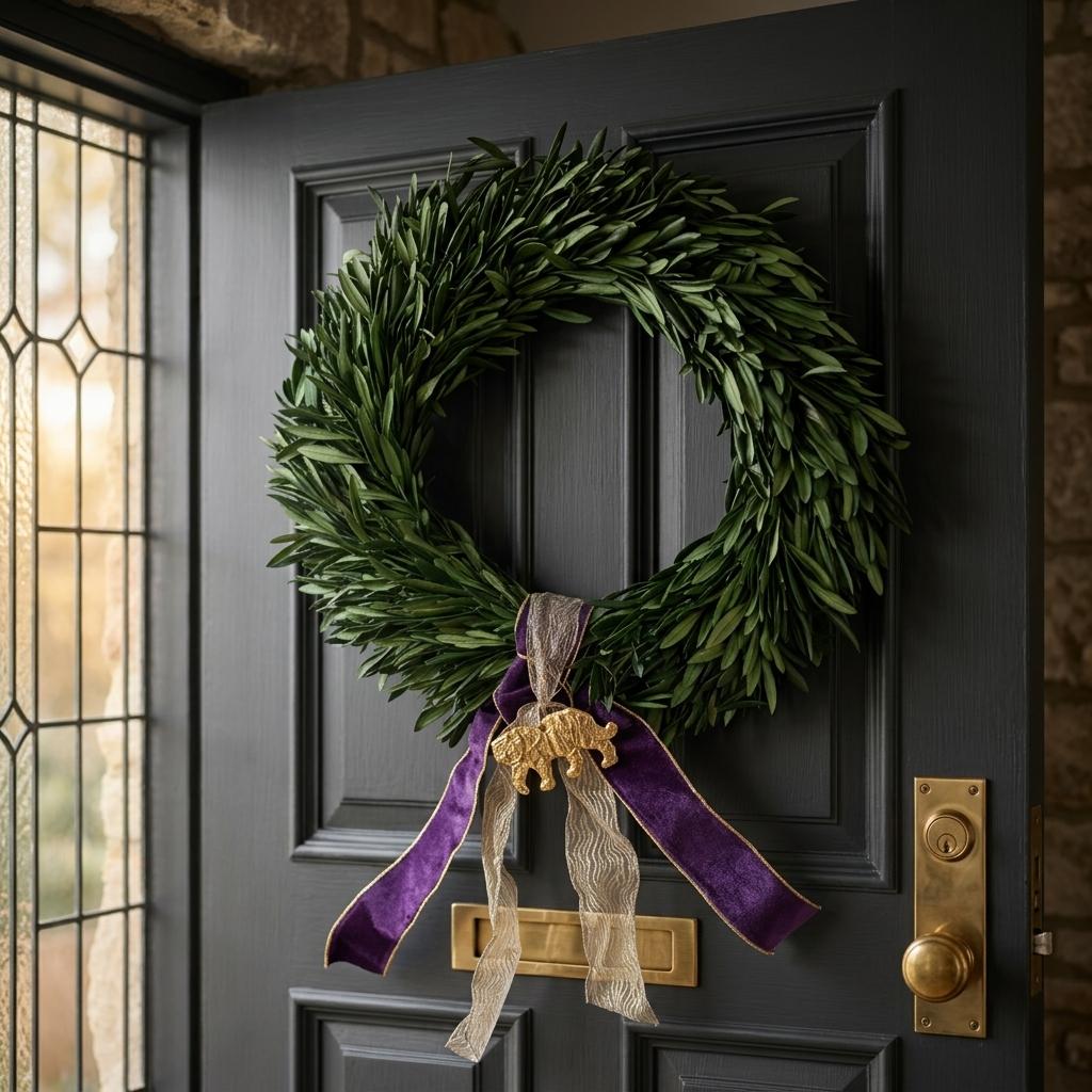 Preserved Greenery Wreath with Tiger Ribbon