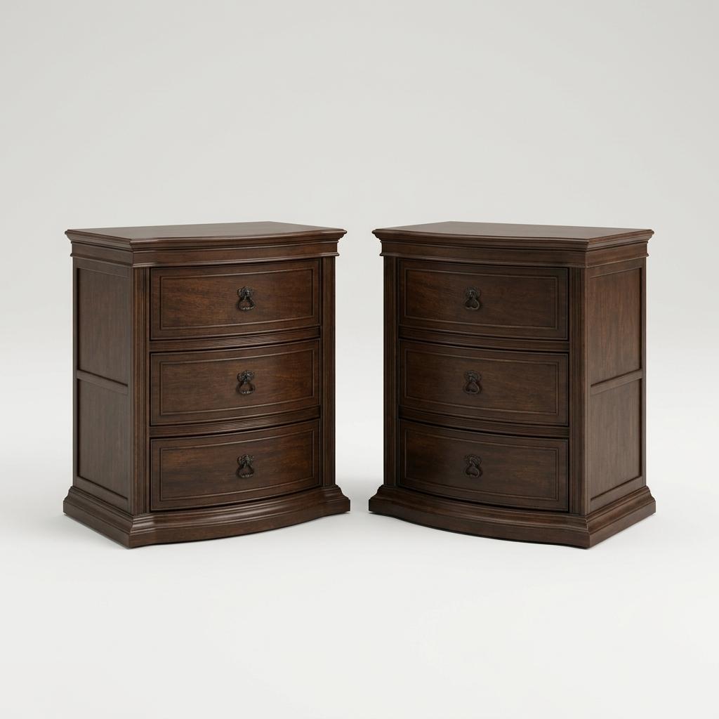Pair of Bow-Front Three-Drawer Nightstands