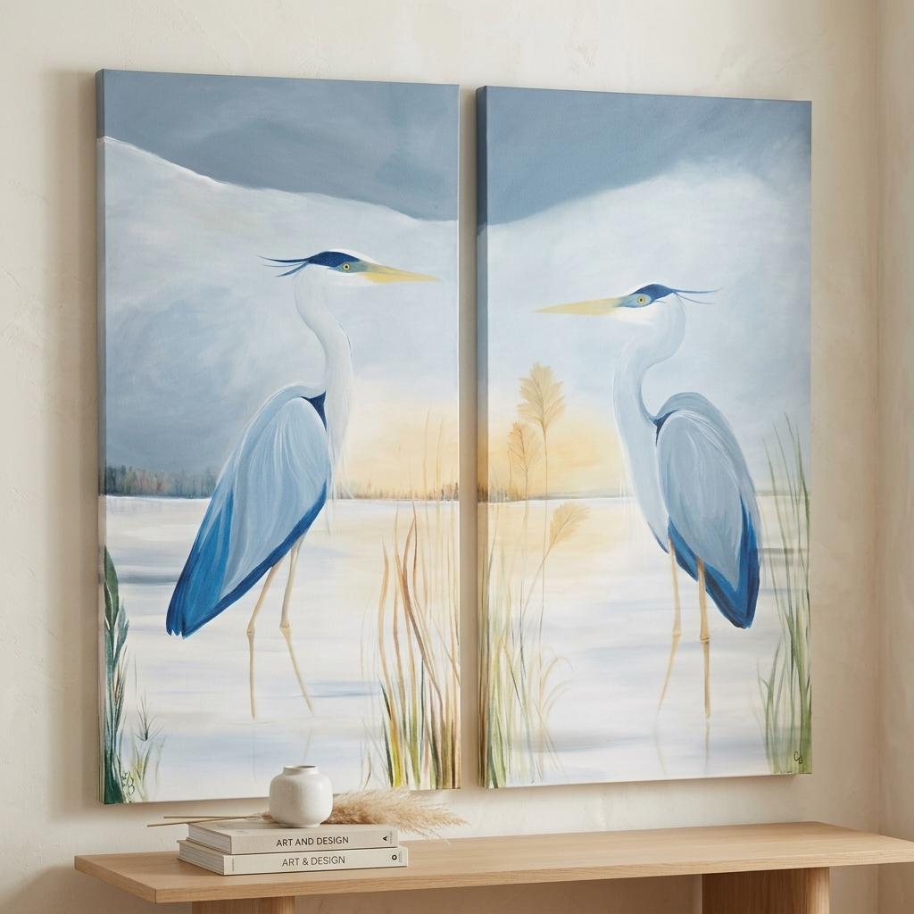 Marsh Survey Heron Canvas Painting