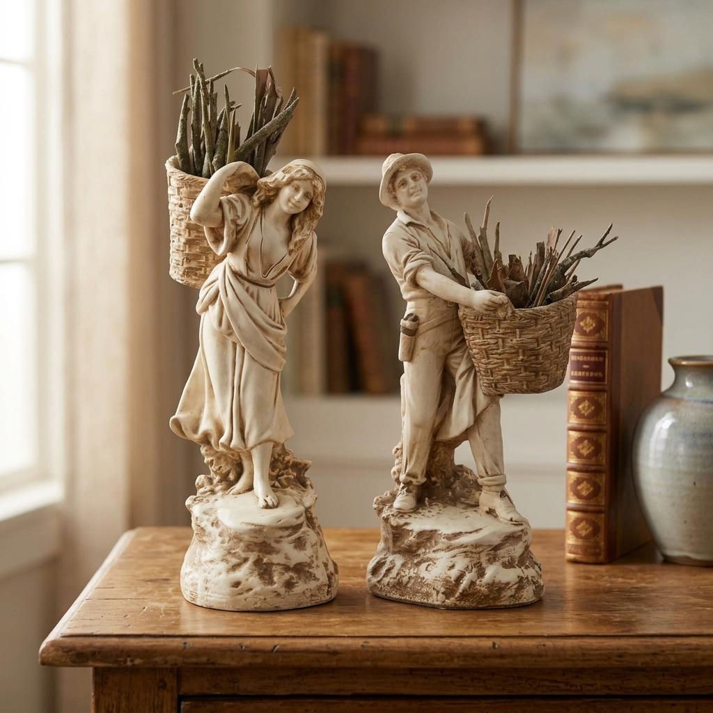 Vintage Mid-Century Chalkware Figurine Pair