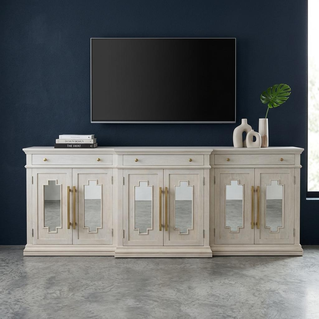 Whitewash Mango Wood Mirrored Sideboard