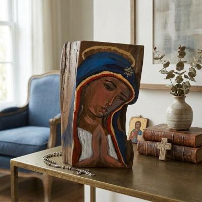 Hand-Painted Virgin Mary Wood Plaque