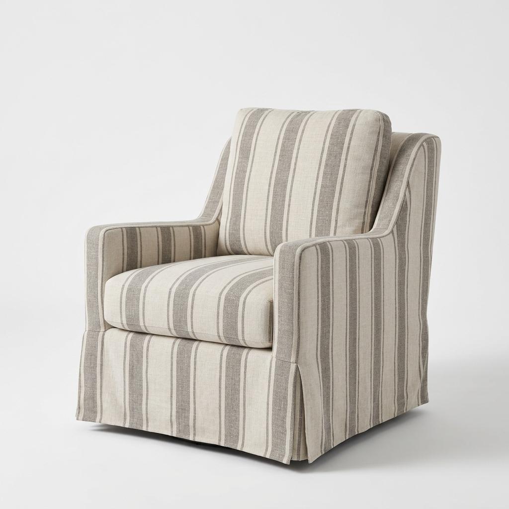 Striped Slipcovered Swivel Armchair
