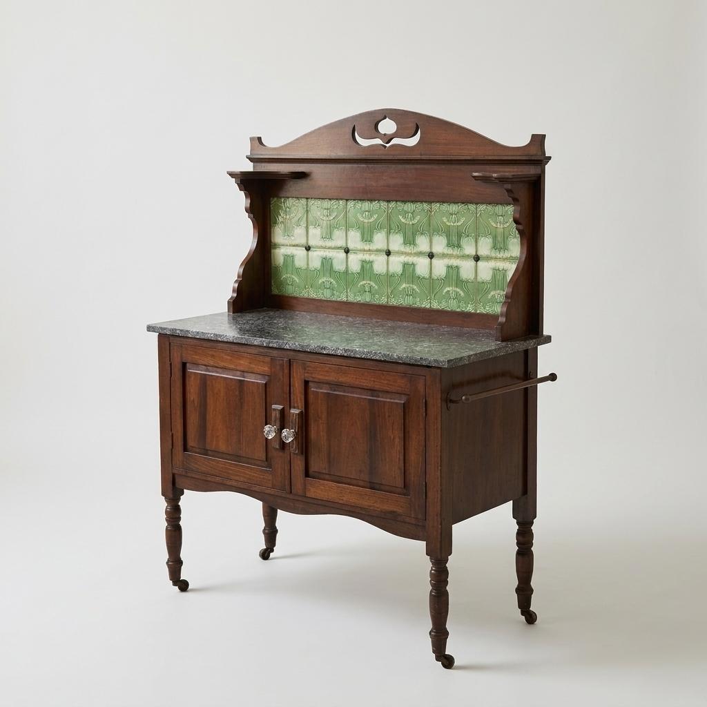 Antique Marble Top Tiled Washstand