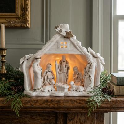Illuminated Ceramic Christmas Nativity Creche