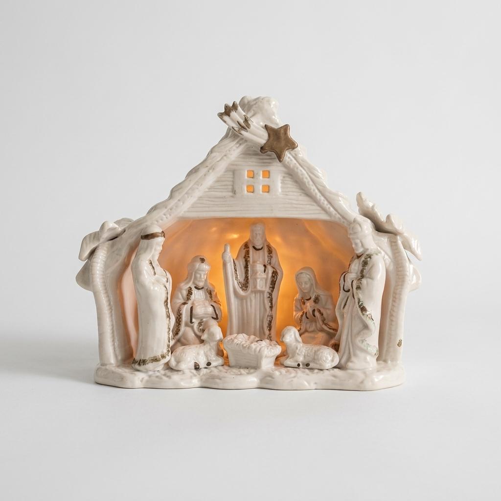 Illuminated Ceramic Christmas Nativity Creche