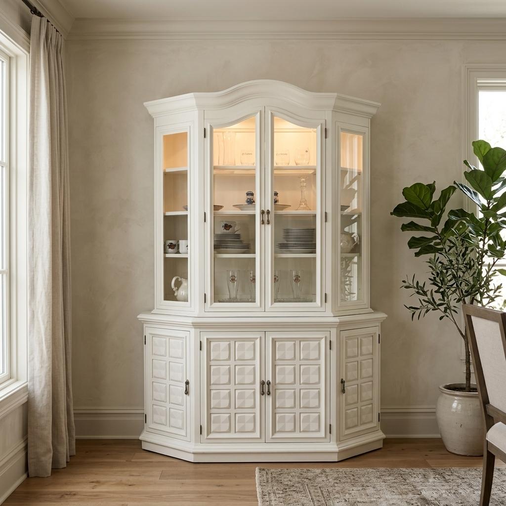 Refinished White Lighted China Cabinet