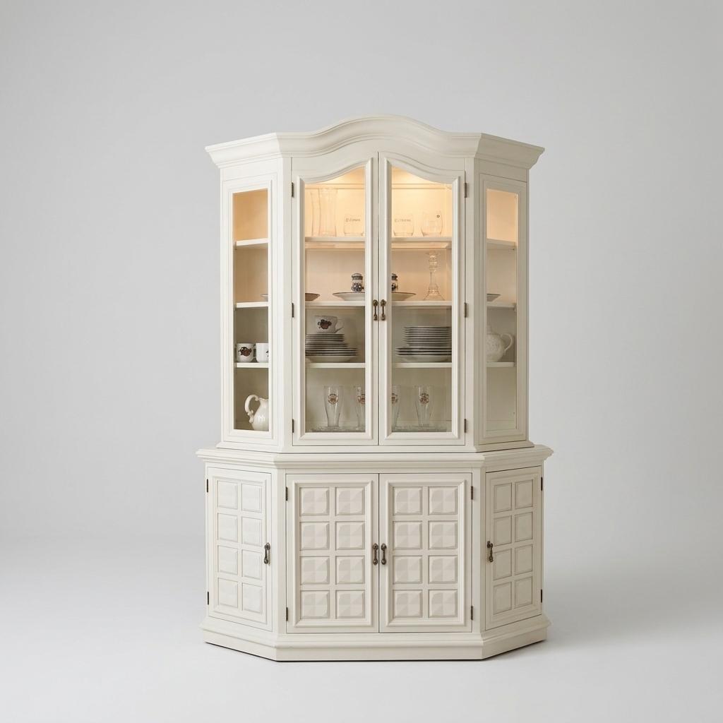 Refinished White Lighted China Cabinet