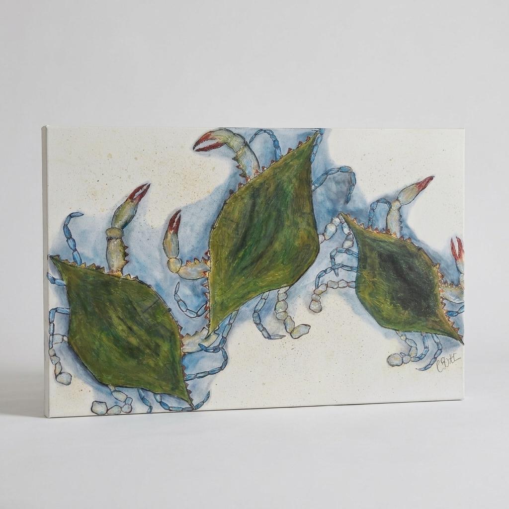 Blue Crab Trio Acrylic Painting